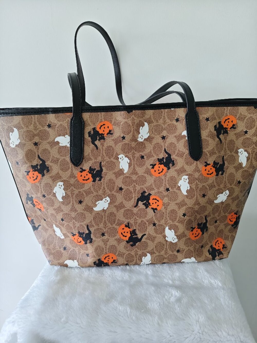 Coach Brown Halloween Pumpkin & Ghost Print Tote